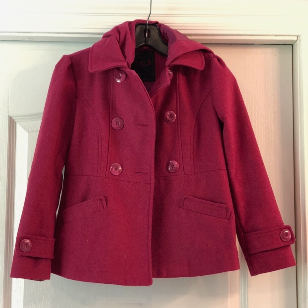 Fuchsia, Double-Breasted Girls Pea Coat